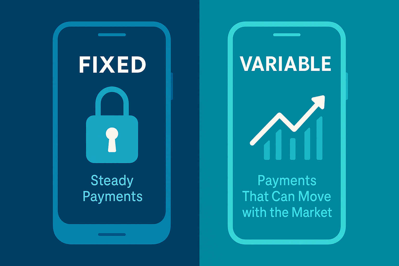 Side-by-side phones: Fixed with a lock icon vs Variable with a rising graph line